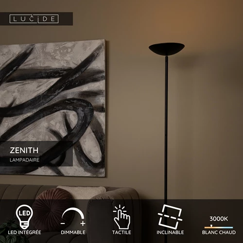 Lucide ZENITH - Lampadaire - LED Dim. - 1x20W 3000K - Noir - USP